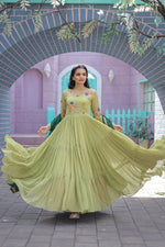Thumbnail for Aastha Fashion Women's Parrot Green Faux Georgette Thread Embroidered Anarkali Dress with Dupatta - Distacart