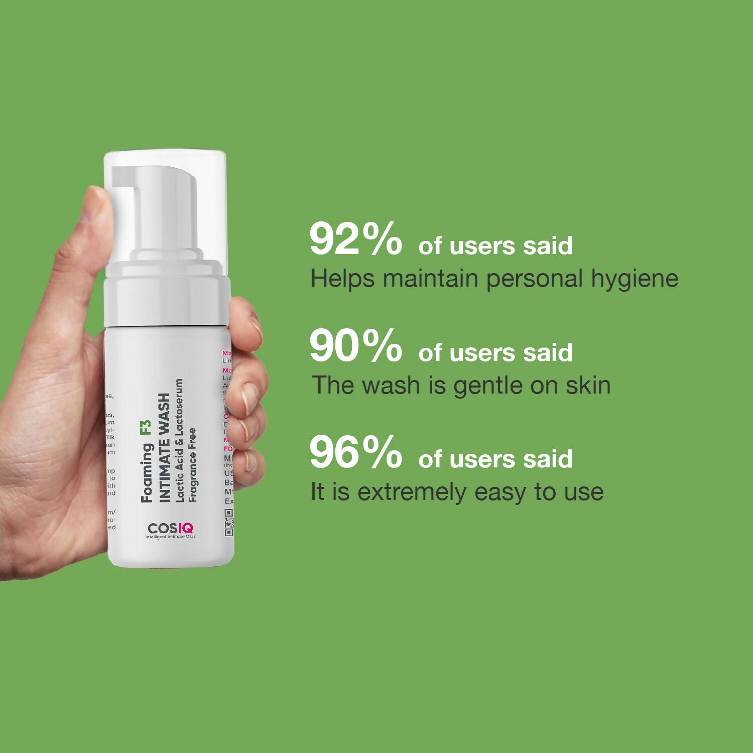 Cos-IQ Foaming F3 Intimate Wash Fragrance-Free Hygiene Wash with Lactic Acid & Lactoserum