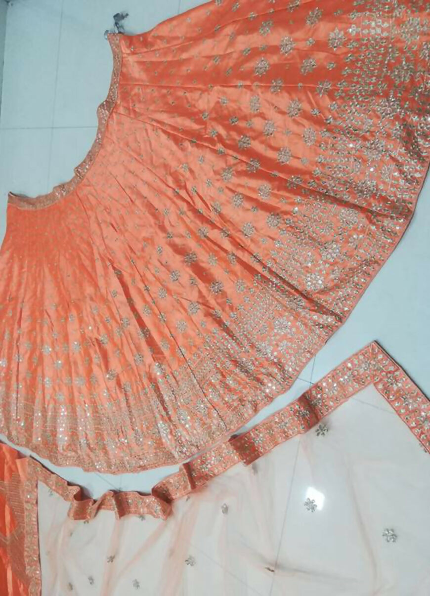 Jyoti Fashion Delightful Orange Sequins, Zari with Embroidered Devsena Silk Lehenga Choli with Dupatta - Distacart