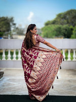 Thumbnail for Vedant Vastram Soft Dola Silk Fancy Jacquard Bollywood Saree - Wine - Dista