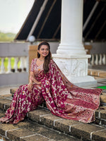 Thumbnail for Vedant Vastram Soft Dola Silk Fancy Jacquard Bollywood Saree - Wine - Dista