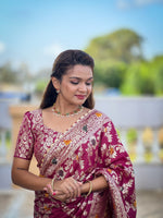 Thumbnail for Vedant Vastram Soft Dola Silk Fancy Jacquard Bollywood Saree - Wine - Dista