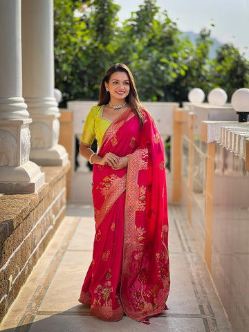 Vedant Vastram Soft Dola Silk Fancy Jacquard Bollywood Saree - Pink - Dista