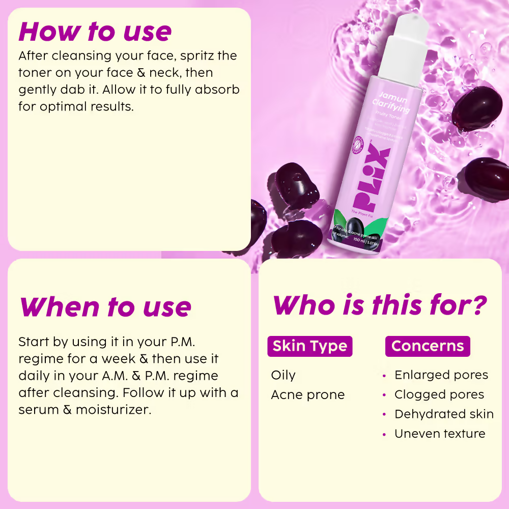 PLIX The Plant Fix - Jamun Active Acne Regime With Cleanser & Toner To Unclog Pores & Reduce Acne - Distacart