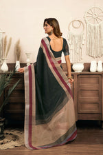 Thumbnail for Joban Fashion  Black Solid Linen Ready To Wear Saree With Unstitched Blouse - Distacart
