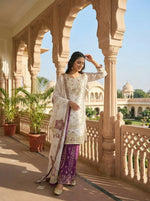 Thumbnail for Teeya Creation Wine Gimmy Silk Designer Embroidery Work Wedding Wear Palazzo Pair - Distacart