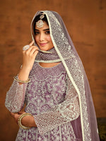 Thumbnail for Anaita Lavender Embroidered Net Anarkali Suit - Distacart