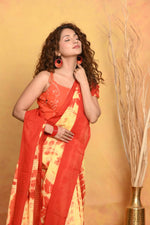 Thumbnail for Very Much Indian Tie & Dye Handloom Mul Cotton Saree - Yellow Red - Distacart