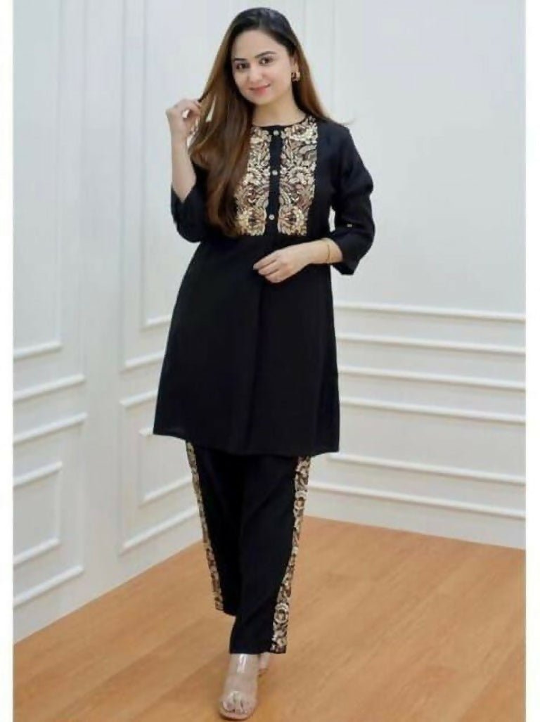 Alvano Women's Solid Rayon Top with Pant set (Black) - Distacart