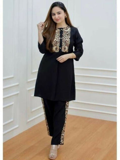 Alvano Women's Solid Rayon Top with Pant set (Black) - Distacart