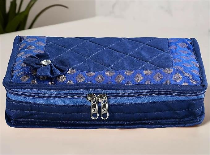 Asmaani Satin 7 Pocket Blue Bow Jewellery Kit - Distacart