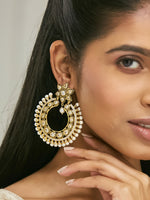 Thumbnail for Nuyug 22K Gold-Plated Kundan Studded & Pearl Beaded Floral Chandbali Earrings