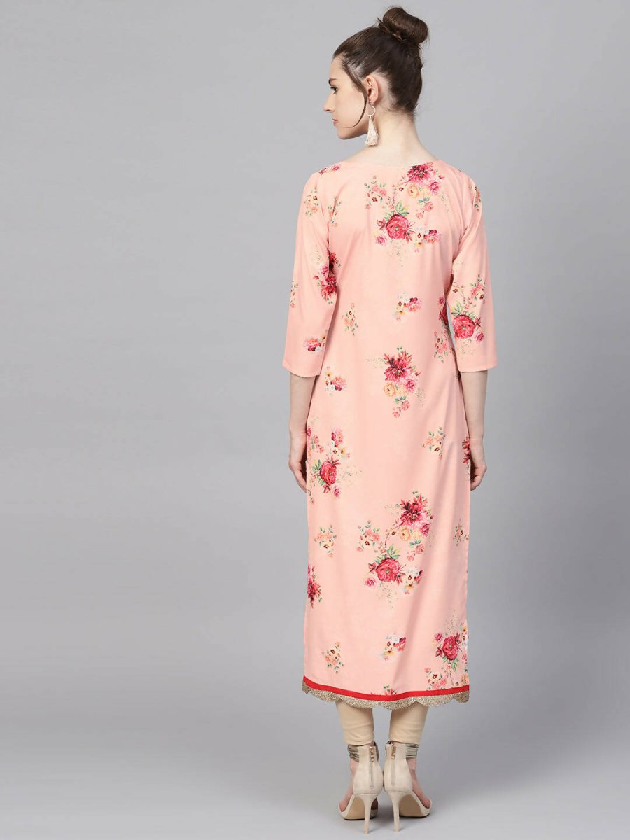 Ahalyaa Peach Crepe Digital Print Kurta - Distacart