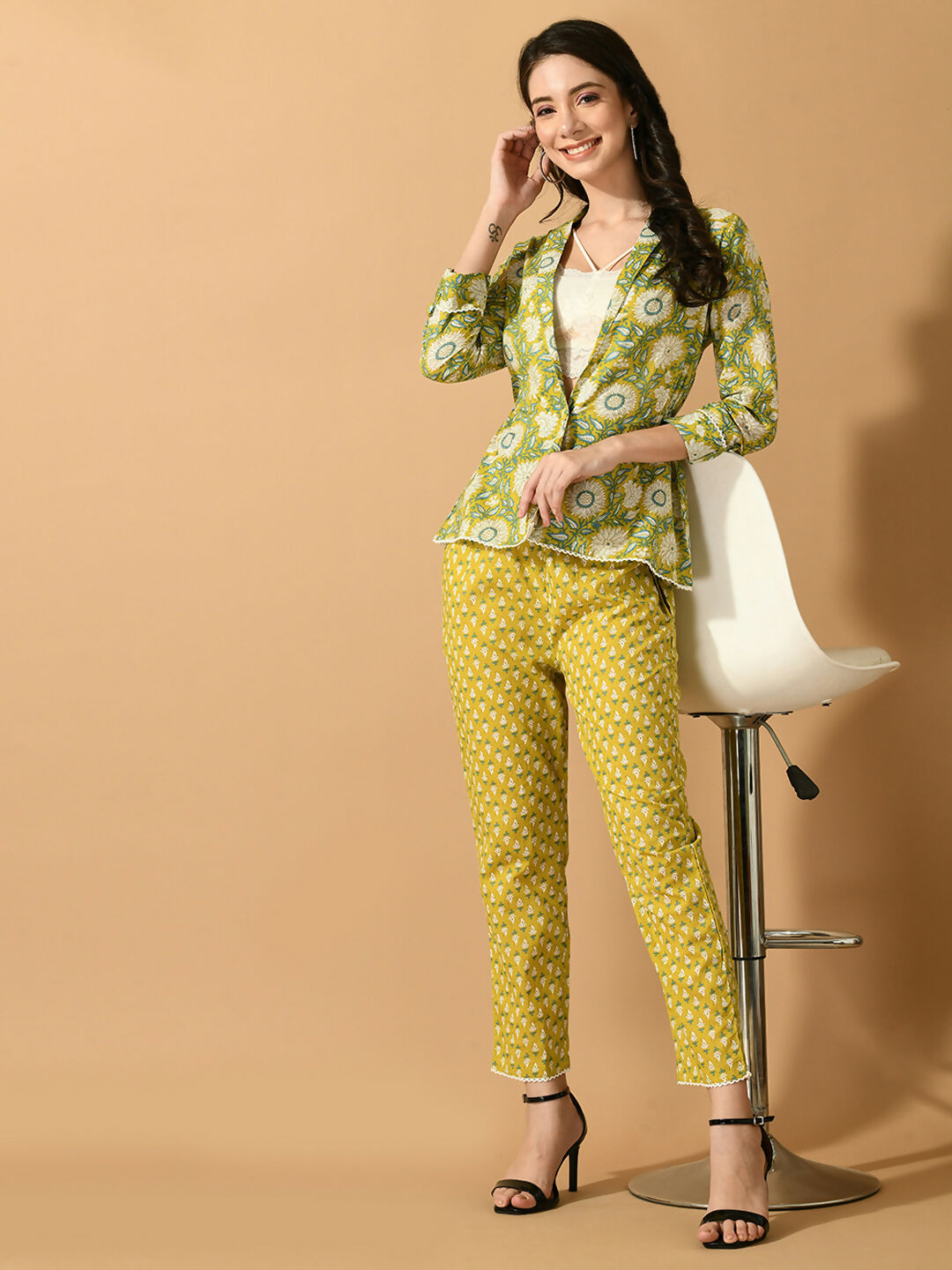 Myshka Women's Multi Printed Coat With Trousers - Distacart