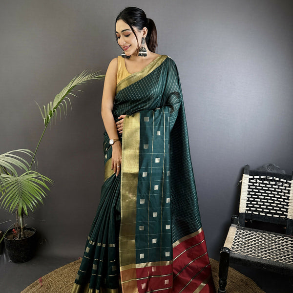 Joban Fashion Teal Bhagalpuri Cotton Silk Stripes/Box Saree
