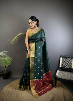 Thumbnail for Joban Fashion Teal Bhagalpuri Cotton Silk Stripes/Box Saree