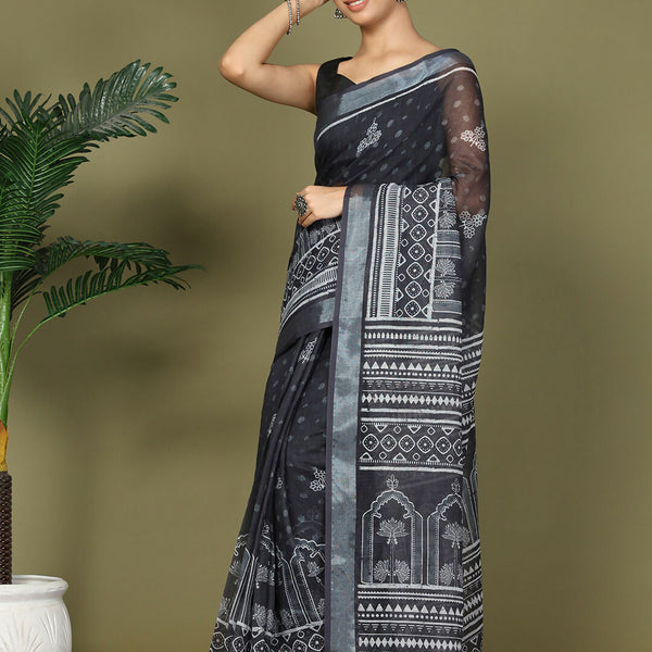 Astita Cotton Black Saree