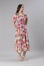 Thumbnail for Souchii Cream Floral Chiffon Dress
