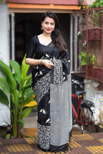 Thumbnail for Black Silk Blend Ethnic Motifs Saree with Unstitched Blouse - Hiral Fashion - Distacart