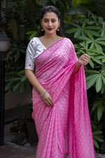 Thumbnail for Pink Poly Georgette Woven Design Saree with Unstitched Blouse - A2M