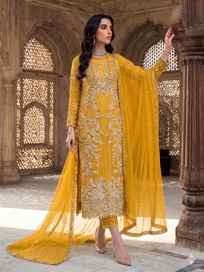 Teeya Creation Womens New Soft Net With Heavy Embroiedery With Sequence Work Kurta Set - Dista