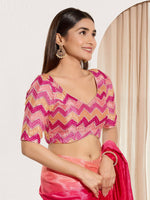 Thumbnail for Joban Fashion Pink Chiffon Padded Blouse With Square Neck Elbow Sleeves - Distacart