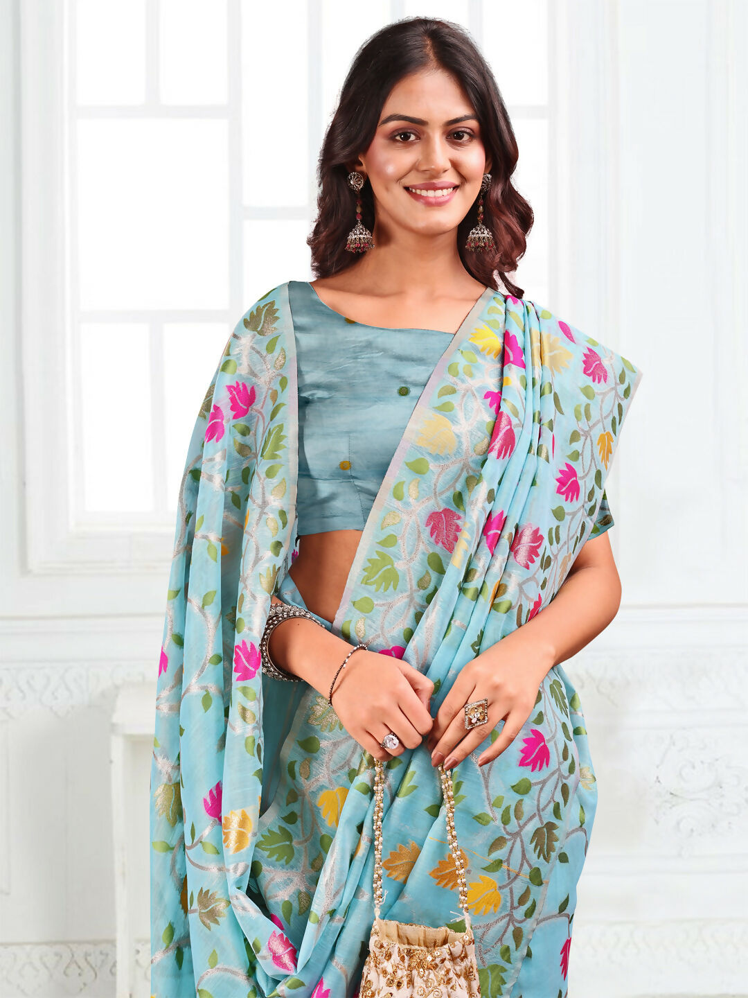 Astita Linen Cotton Sky Blue Saree