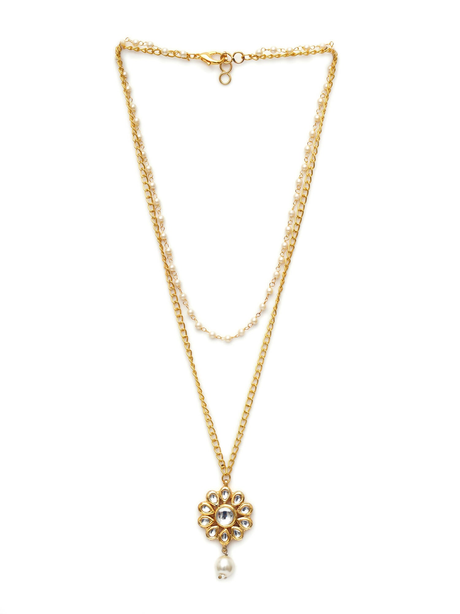 Layered Kundan and Pearl Gold Neckpiece (gold) - Ruby Raang - Distacart