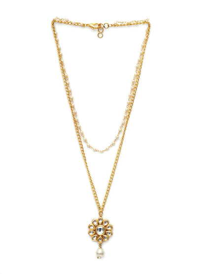 Layered Kundan and Pearl Gold Neckpiece (gold) - Ruby Raang - Distacart