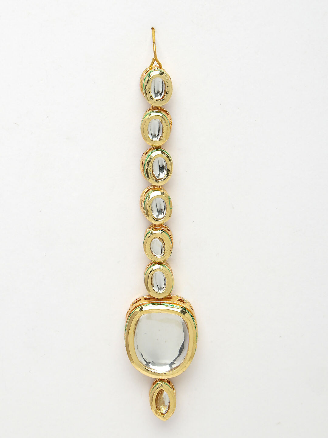 NVR Women's Gold Kundan-Studded Necklace and Earrings with Mang Tikka - Distacart