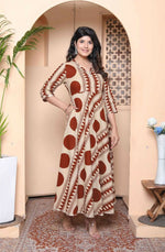Thumbnail for Miravan Womens Brown Printed V-Neck Anarkali Kurta