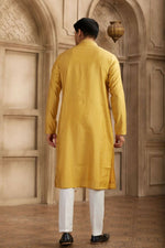 Thumbnail for Raivat Ethnic Banarasi Art Silk Mirror Work Kurta Pajama In Rust Colour