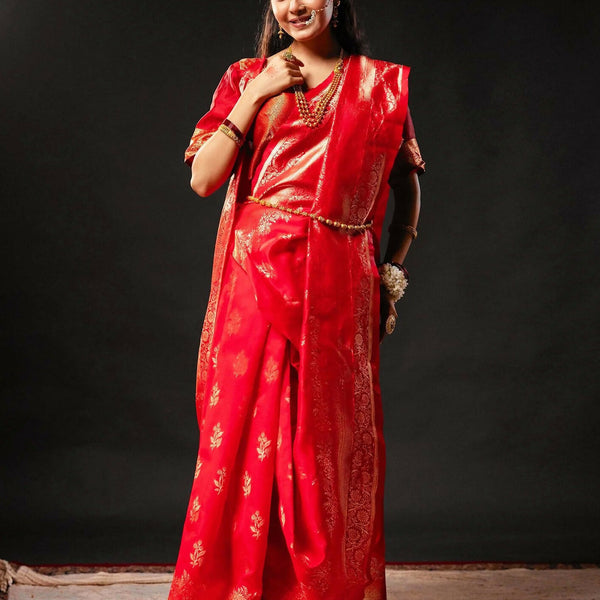 Joban Fashion Silk Banarasi Red & Golden Color Saree