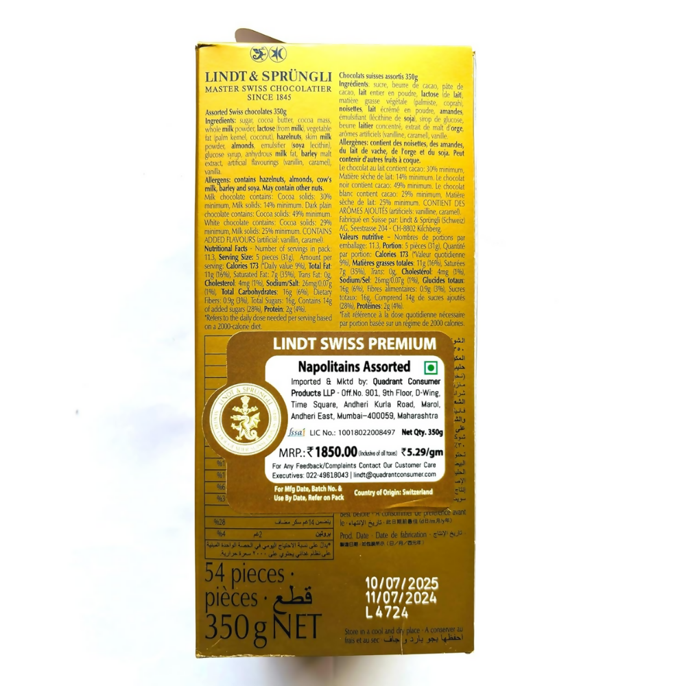 Lindt Swiss Premium Assorted Naps Dark Chocolates - Dista