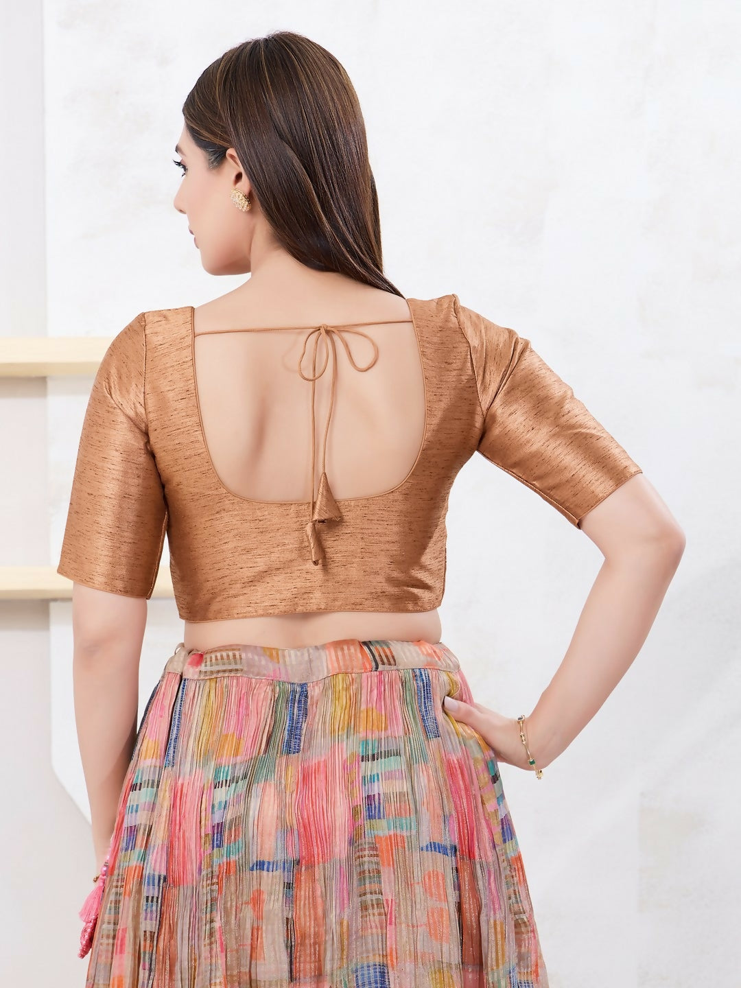 Joban Fashion Wood Dupion Silk Elbow Sleeveless Front Open Blouse