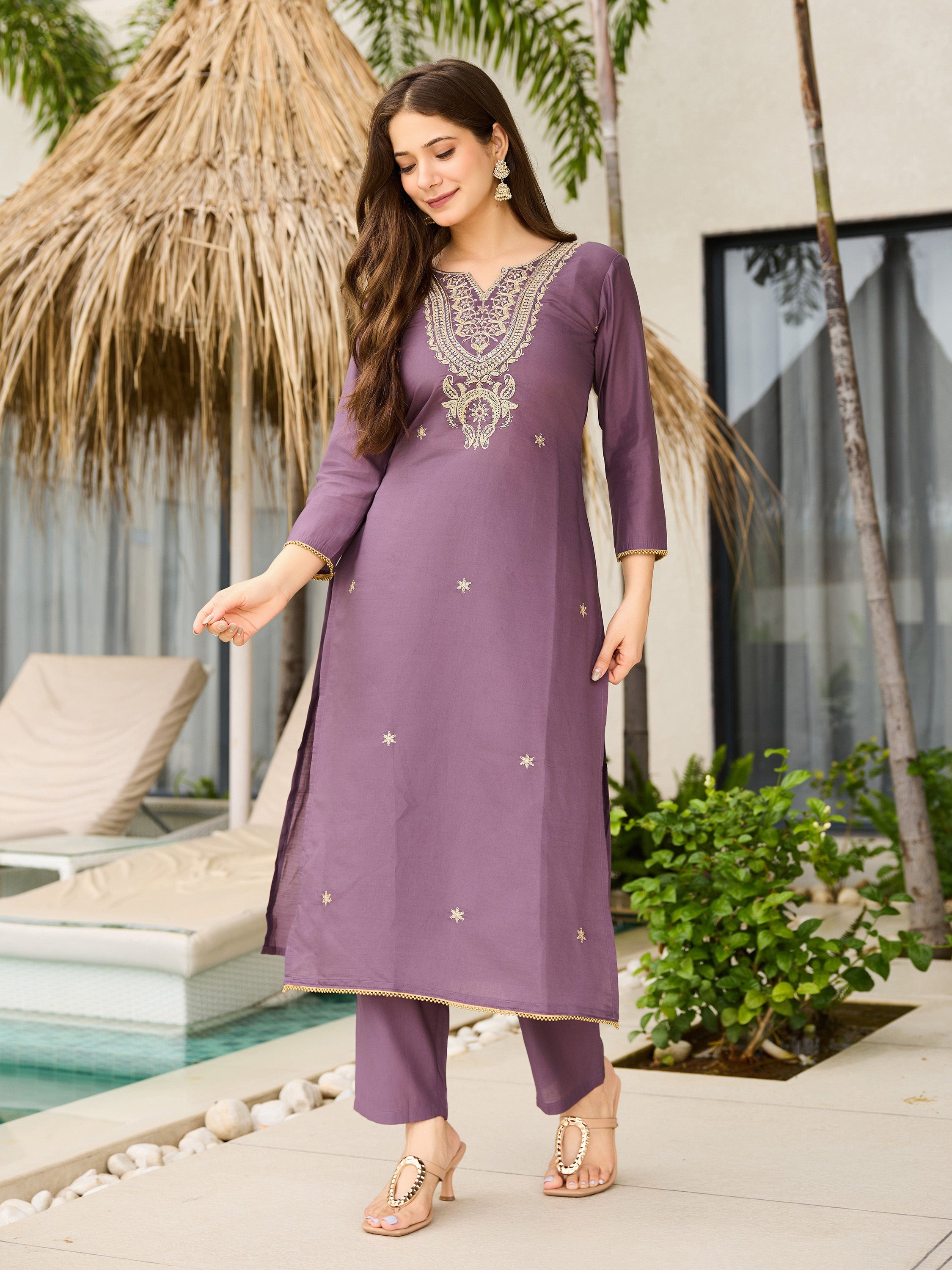 The52 Women's Gorgeous Viscose Embroidery work Straight Kurta with Pant and Dupatta Set