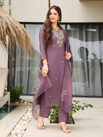 Thumbnail for The52 Women's Gorgeous Viscose Embroidery work Straight Kurta with Pant and Dupatta Set