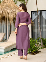 Thumbnail for The52 Women's Gorgeous Viscose Embroidery work Straight Kurta with Pant and Dupatta Set