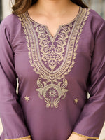 Thumbnail for The52 Women's Gorgeous Viscose Embroidery work Straight Kurta with Pant and Dupatta Set