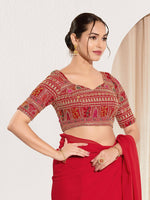 Thumbnail for Joban Fashion Red Brocade Padded Blouse With Sweetheart Neck Elbow Sleeves - Distacart