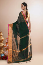 Thumbnail for Joban Fashion Bottle Green Cotton Blend Handloom Saree