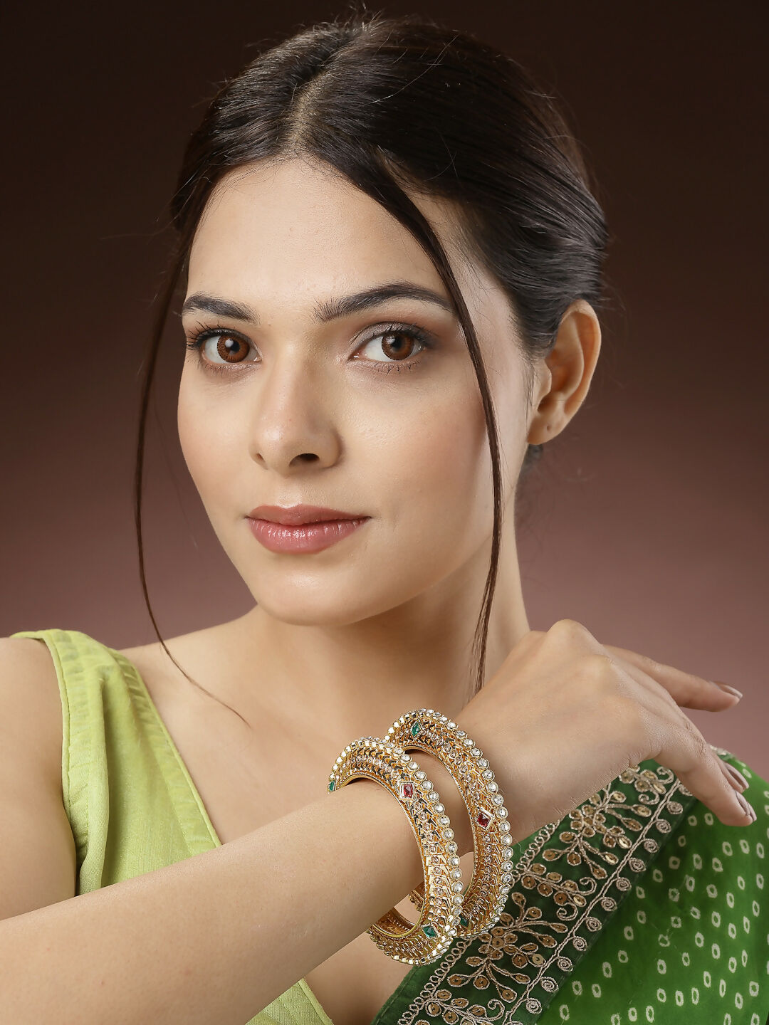 NVR Women's Set of 2 Gold-Plated Kundan Traditional Bangles - Distacart