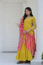 Thumbnail for Aastha Fashion Women's Yellow Faux Georgette Sequins Embroidered Anarkali Dress with Dupatta - Distacart