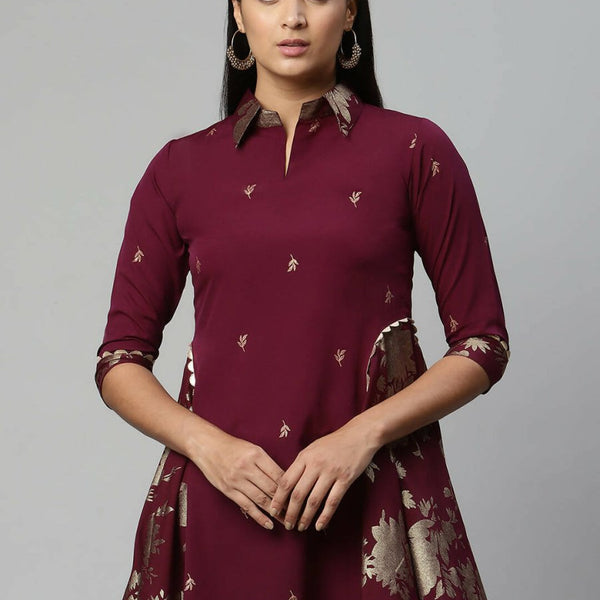 Ahalyaa Women Wine Crepe Printed Tunic - Distacart