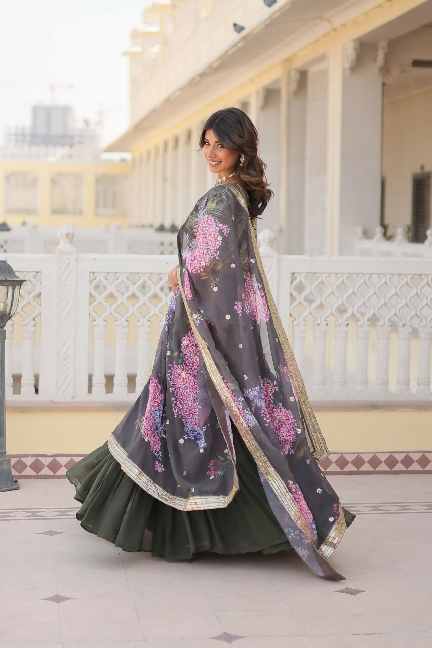 Preksha Creation Faux Georgette With Sequins Embroidered Work Women Lehenga Choli - Light Green - Distacart