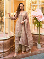 Thumbnail for Anaita Brown Viscose Silk Readymade Palazzo Suit with Embroidery Work - Distacart