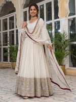 Thumbnail for Lehenga Mart Designer Anarkali Suit Ready To Wear Kurta Pant With Dupatta For Women-White - Distacart