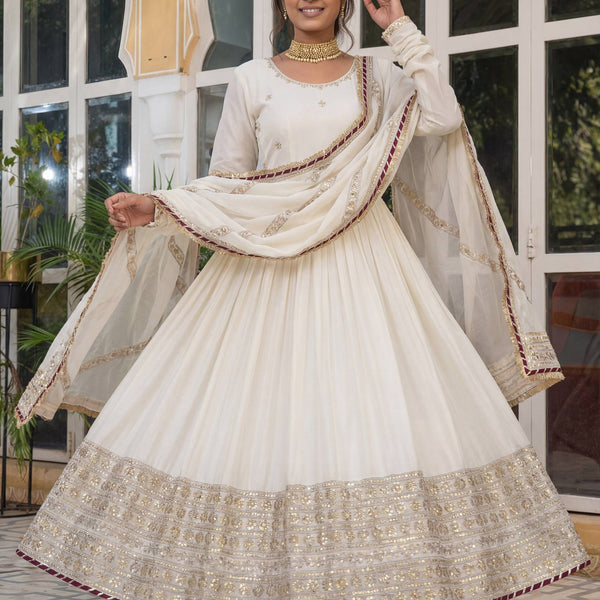 Lehenga Mart Designer Anarkali Suit Ready To Wear Kurta Pant With Dupatta For Women-White - Distacart