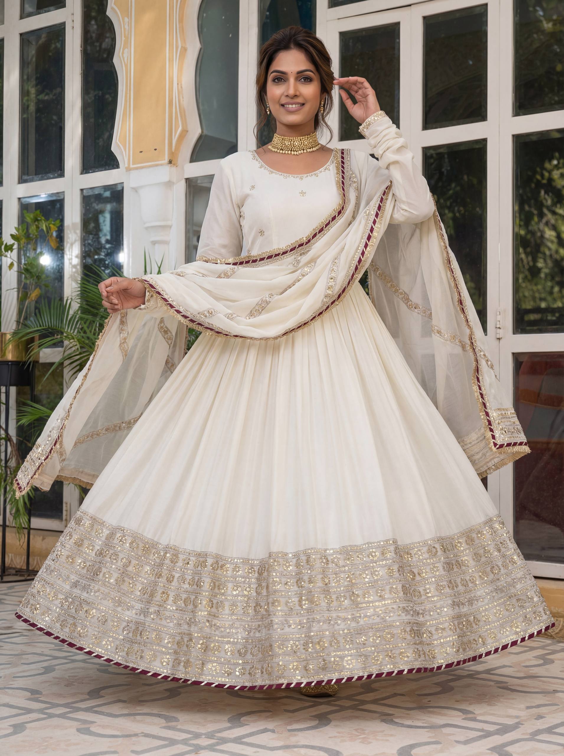 Lehenga Mart Designer Anarkali Suit Ready To Wear Kurta Pant With Dupatta For Women-White