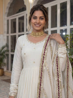 Thumbnail for Lehenga Mart Designer Anarkali Suit Ready To Wear Kurta Pant With Dupatta For Women-White - Distacart